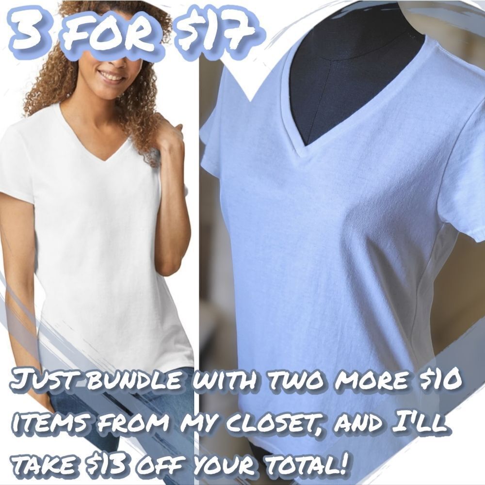 NWOT Gildan White Heavy Cotton V-neck Short Sleeve T-shirt